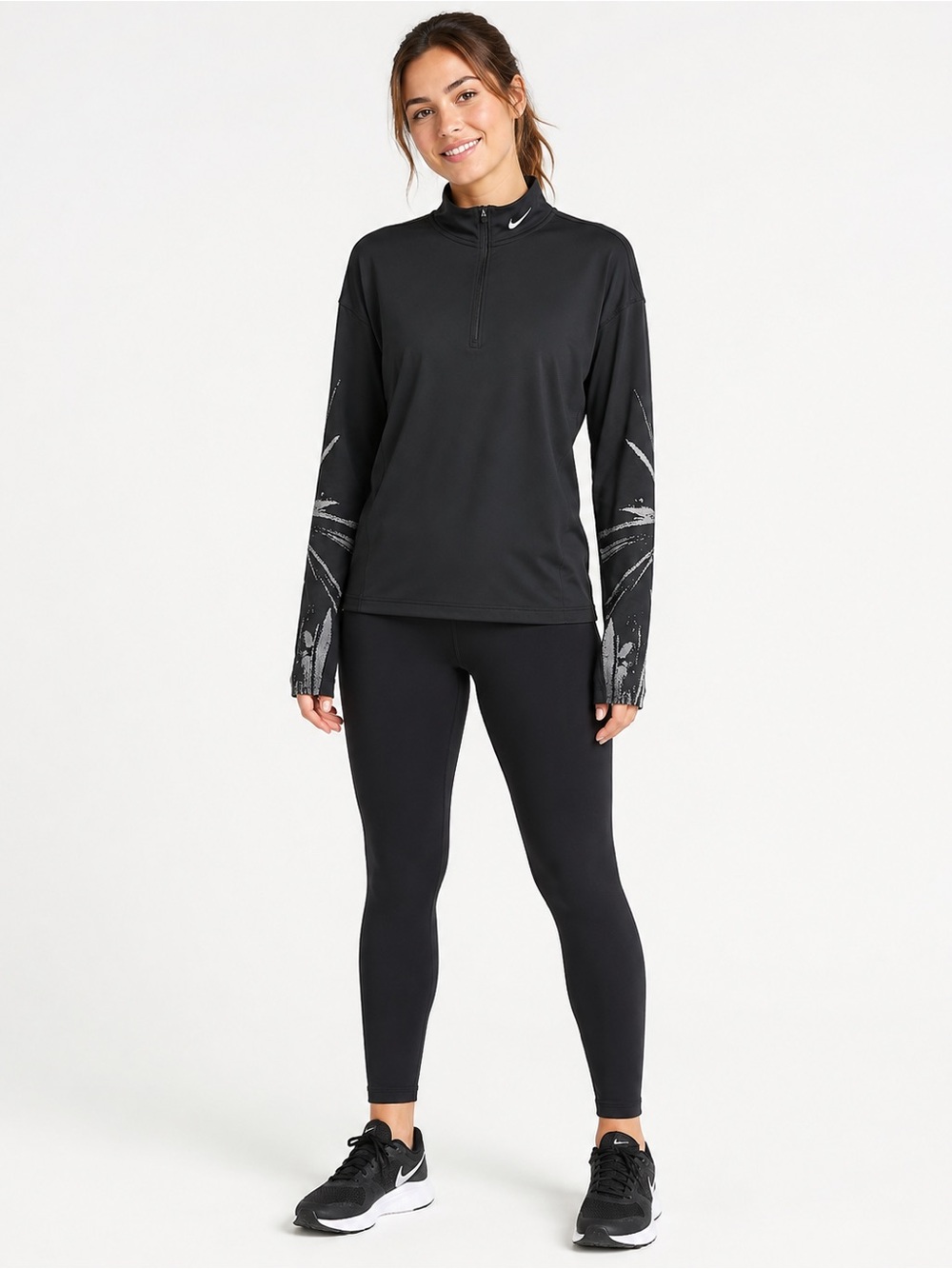 Nike Running Dri-FIT Black Half Zip Pullover Women’s Large Reflective Athletic